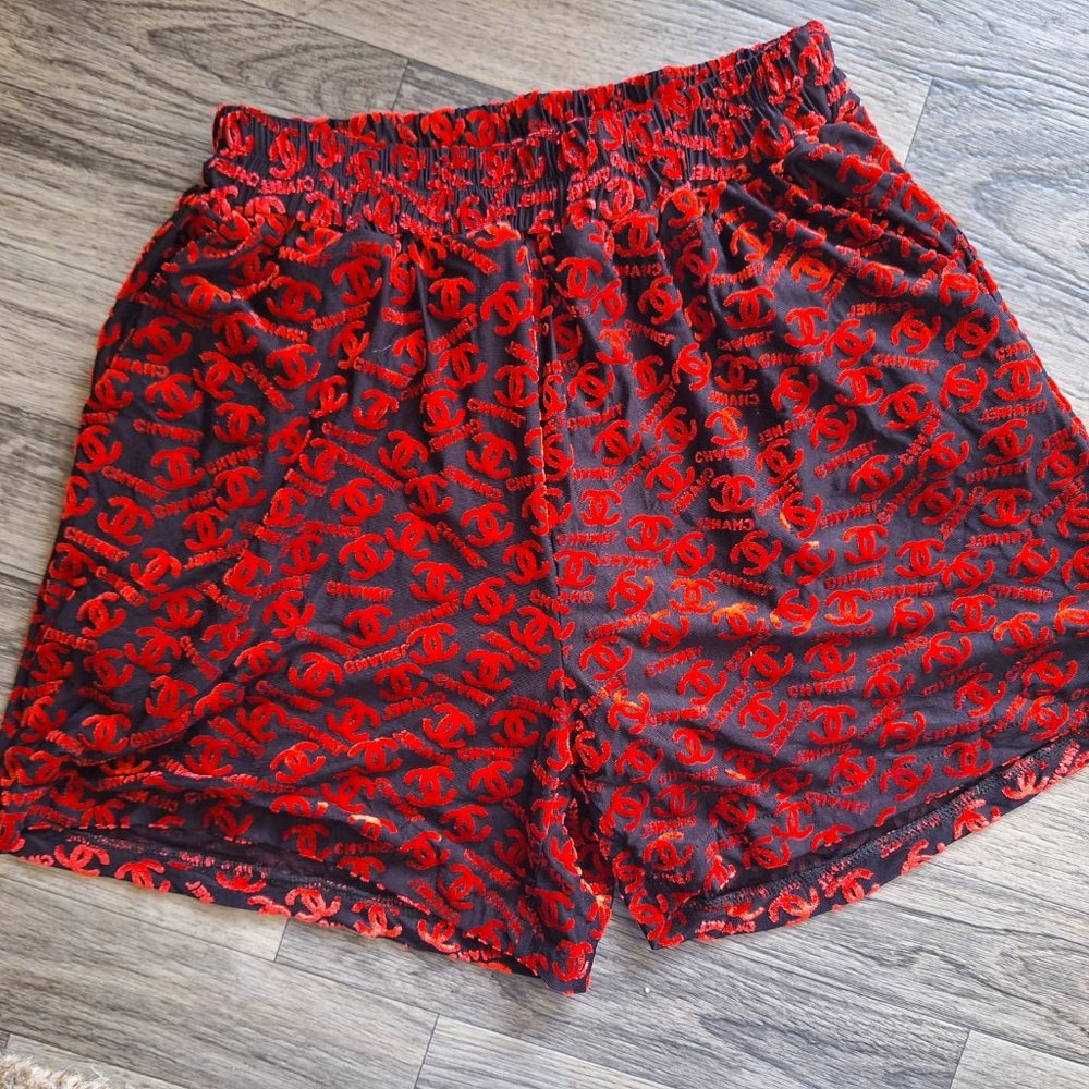 Vintage RARE Like Chanel with Logo Velvet shorts